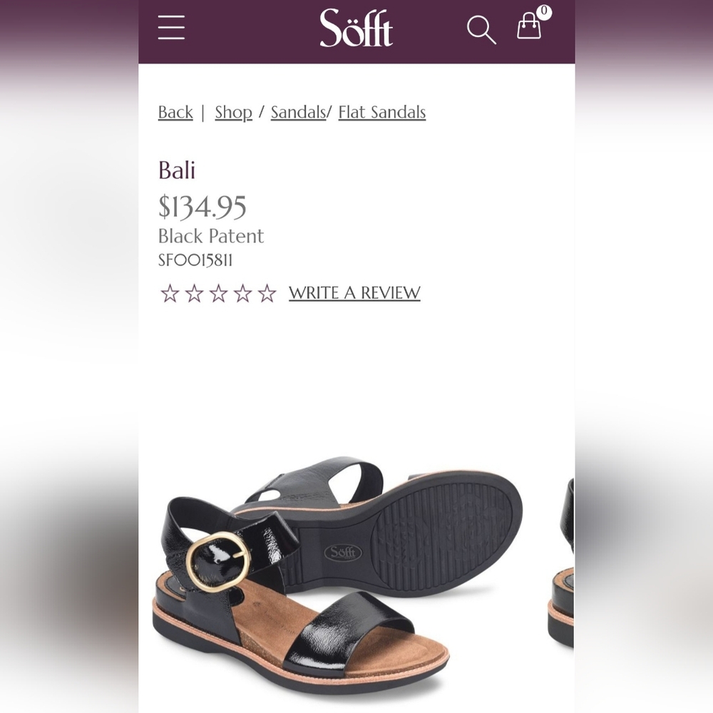 Söfft Bali Black Genuine Rich Patent Leather Sandals Big Buckle US 9.5 NEW